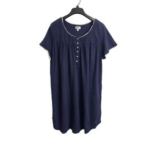 Aria Collection Navy Blue Cotton Lace Trim Nightgown Sleep Dress XL Pockets